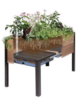 Self-Watering Eco-Stained Elevated Planter Box, 2' X 8' -Gardeners Sale Shop 8609009 SW insert art 2021 tif 2