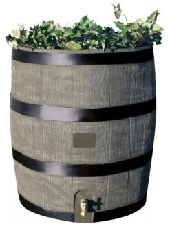 Round Rain Barrel With Planter, 35 Gallons -Gardeners Sale Shop 8612856BK 08V tif