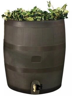 Round Rain Barrel With Planter, 35 Gallons -Gardeners Sale Shop 8612856WALNT 01V tif
