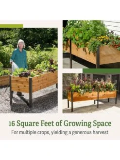 Self-Watering Eco-Stained Elevated Planter Box, 2' X 8' -Gardeners Sale Shop b00eow8fhu raisedbed feature 2 3